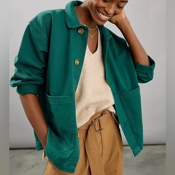 Anthropologie Unpublished Evergreen Utility Jacket | Cotton Chore Coat Size L - Picture 2 of 9